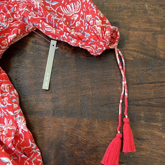 CLEOBELLA Blair Mini Dress Tassel-Cuff Ruffle Floral Paisley Coral XS - Picture 7 of 15